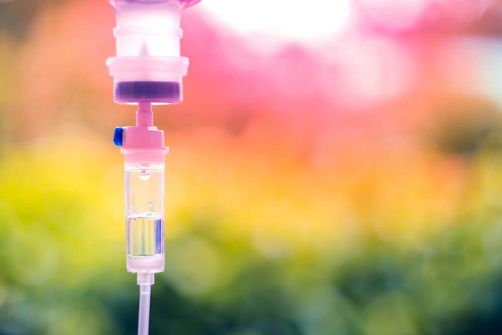 Saline iv bag intravenous drip hospital room